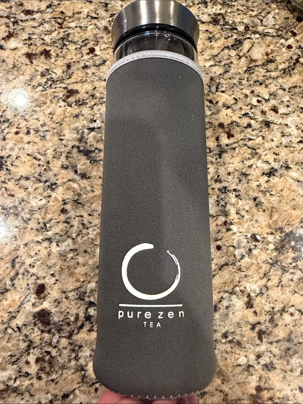 Pure Zen Tea infuser double Insulated glass Bottle with neoprene Sleeve like new
